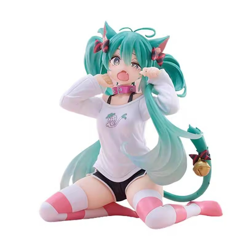 Hatsune Miku Cat Ear Neko T-Shirt Ver. Anime Figure Kawaii Figure 11cm