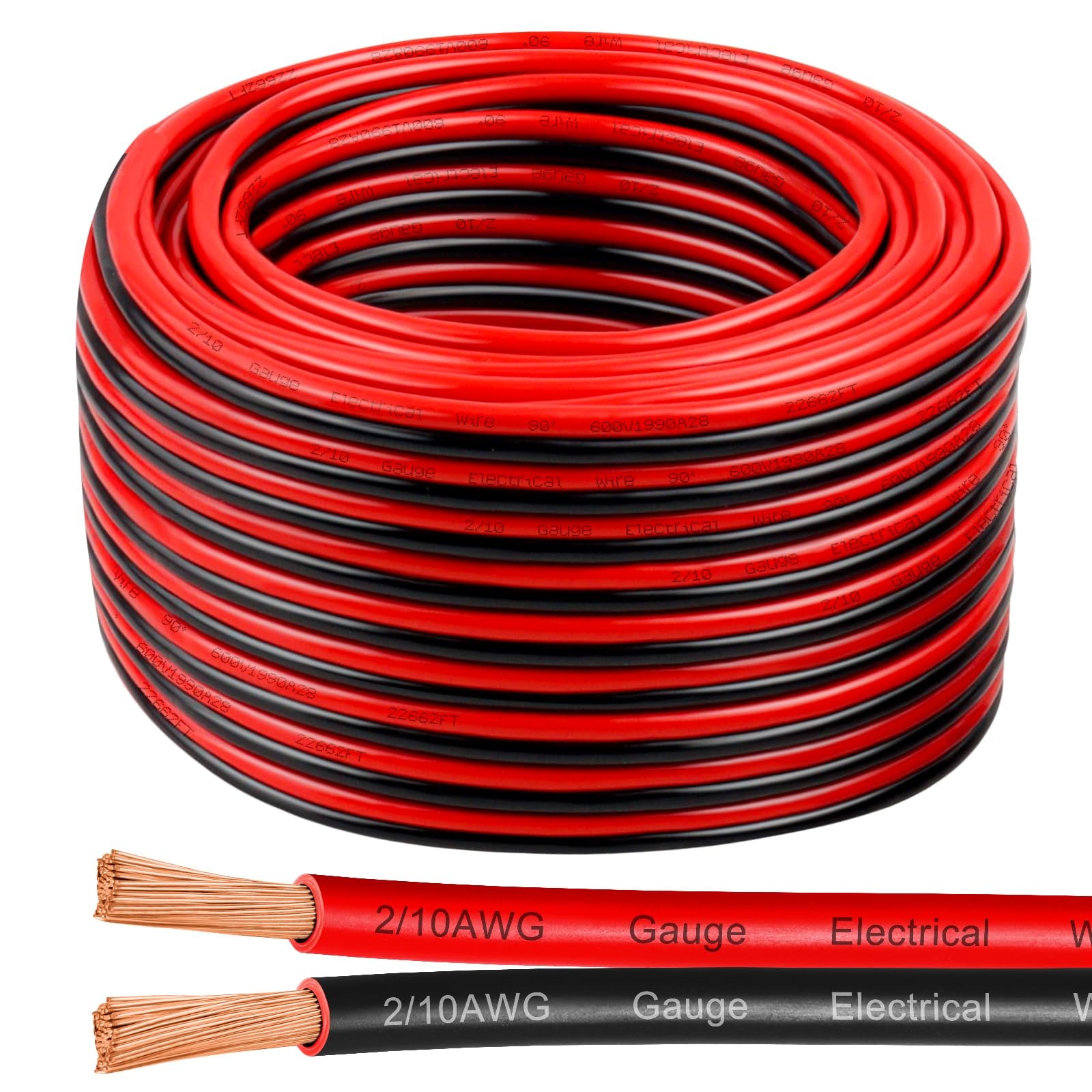 10 Gauge Wire 100 Feet, 10/2 AWG Pure Copper Wire, 10AWG 2 Conductors Red Black