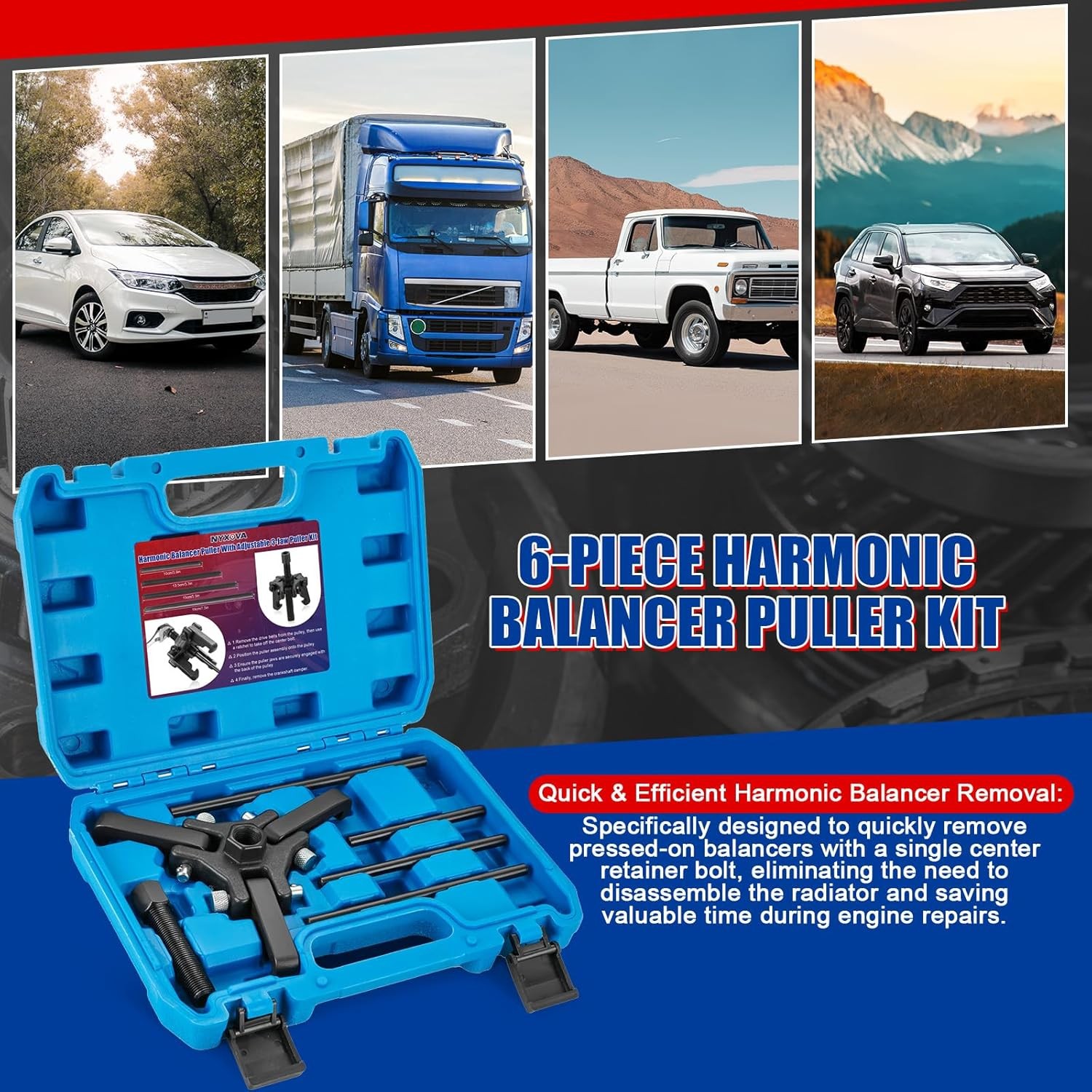 Harmonic Balancer Puller Kit, Adjustable 3-Jaw Pulley for Removing...