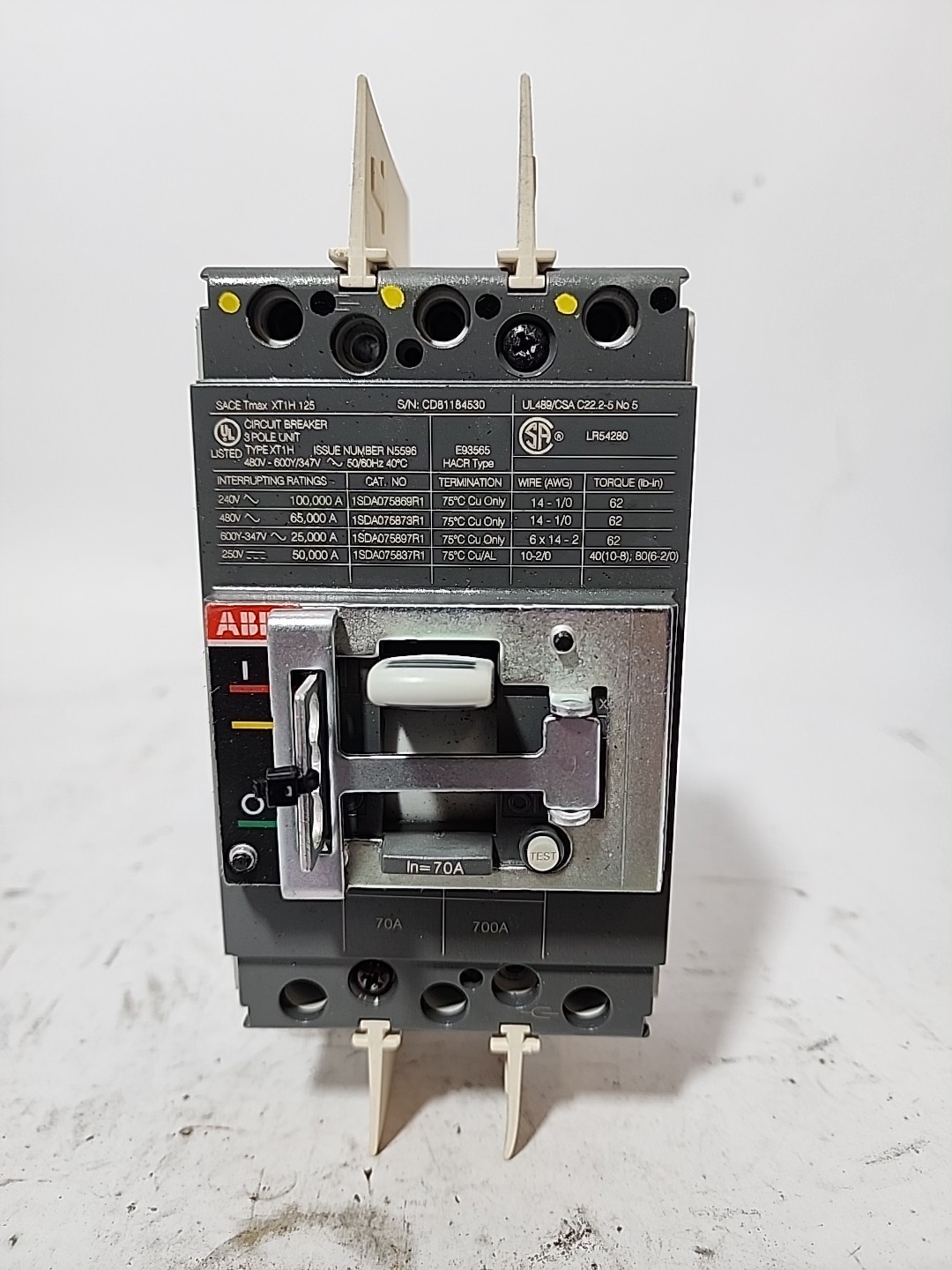 ABB SACE TMAX XT1H 125 3P 70A 690v