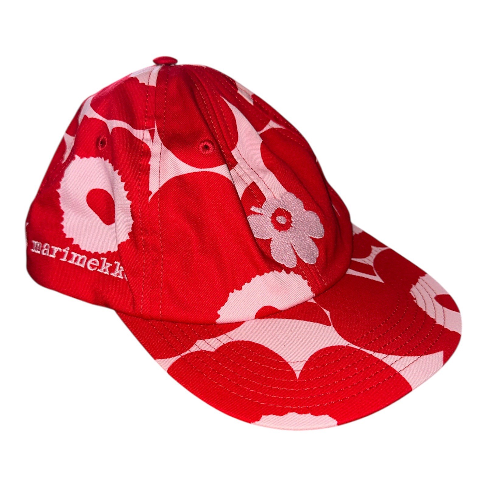 MARIMEKKO KIOSKI  Krasta Unikko Baseball Cap Hat, Red/Pink Flower Print, $140
