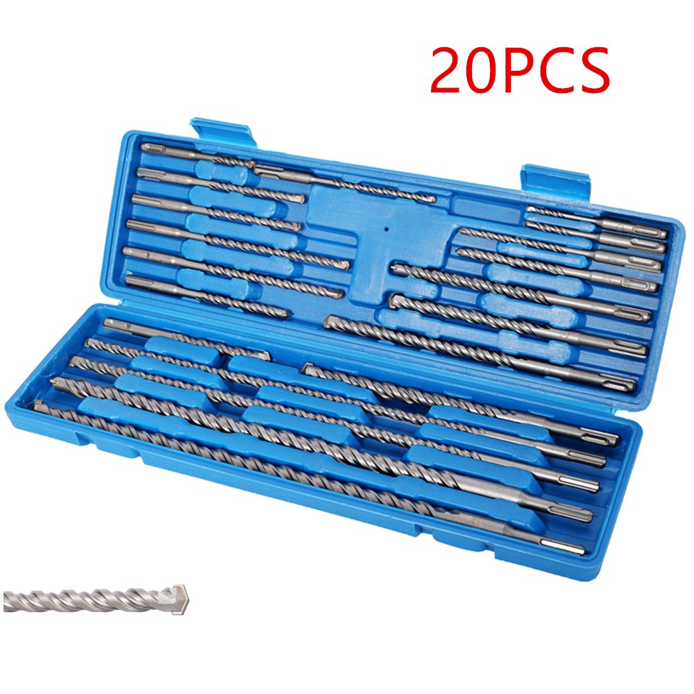 20PCS Carbide-Tipped Concrete Masonry SDS Plus Drill Bit Set with Storage Case