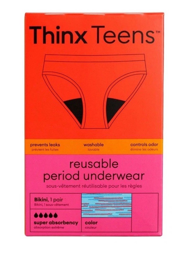 Thinx Teens Reusable Period Underwear Panties Blue/Pink Super Absorption S NWT
