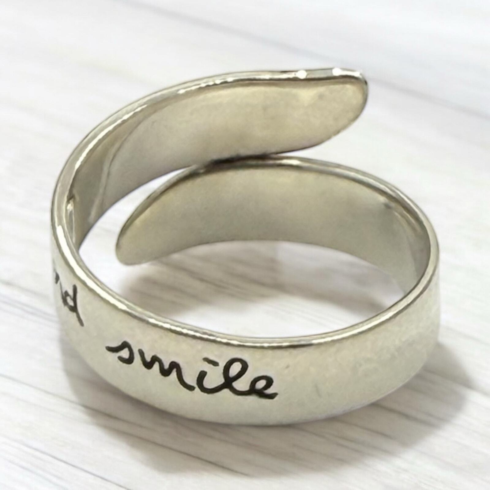Far Fetched Adjustable Ring Keep Calm and Smile 925 Sterling Silver Wrap Quote