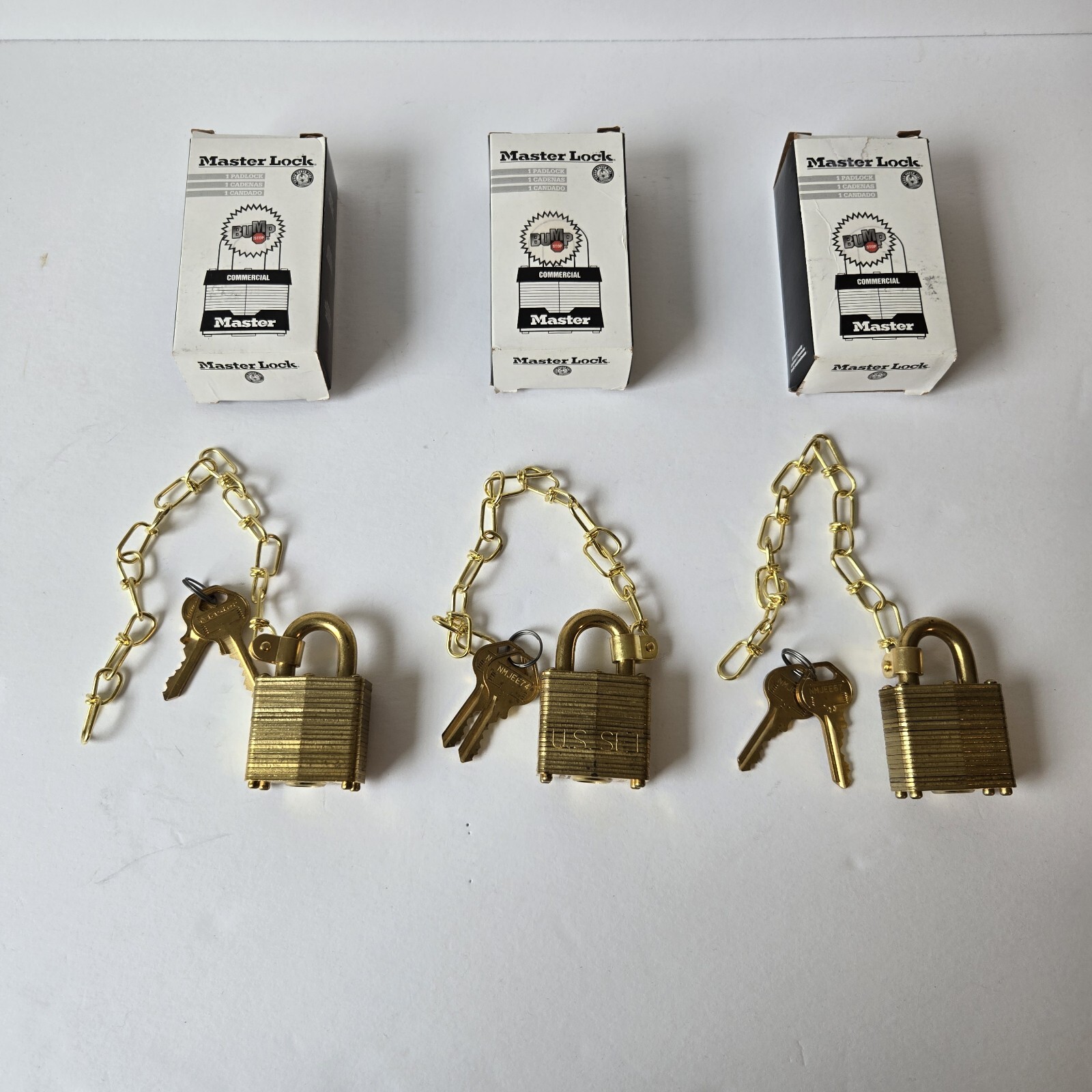 Lot Of 3  NEW Master Lock Commercial Padlocks Two Keys per Padlock Metal