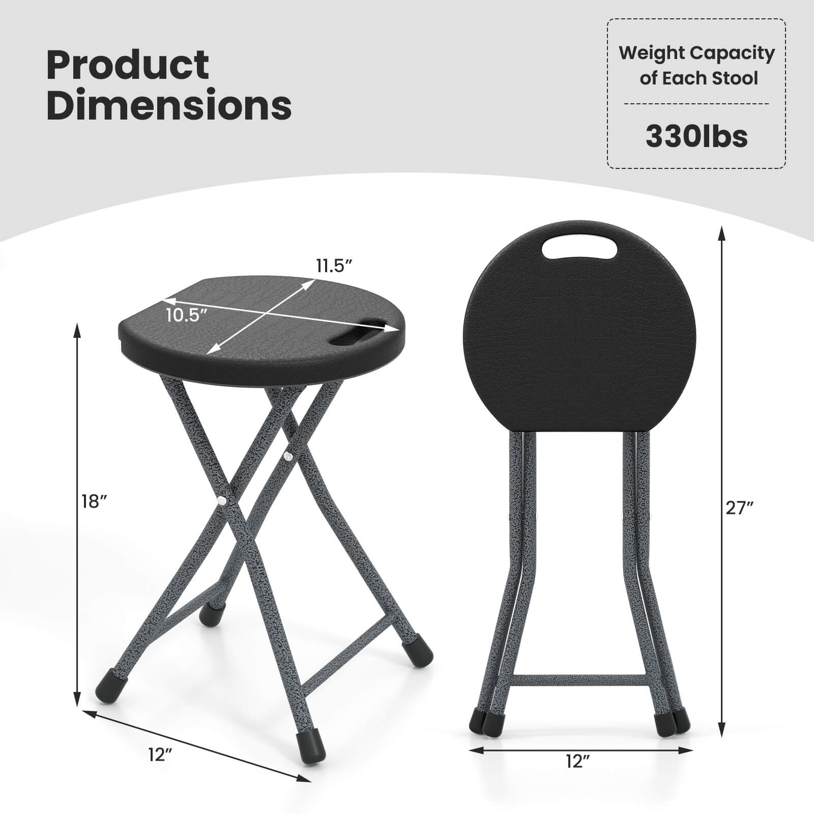 18"H Folding Stool Portable & Foldable Camping Chair w/ Built-in Handle