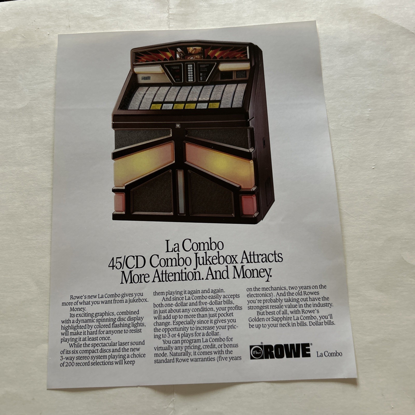 Original Factory Jukebox Ami-Rowe Laserstar Cd 45 La Combo FLYER