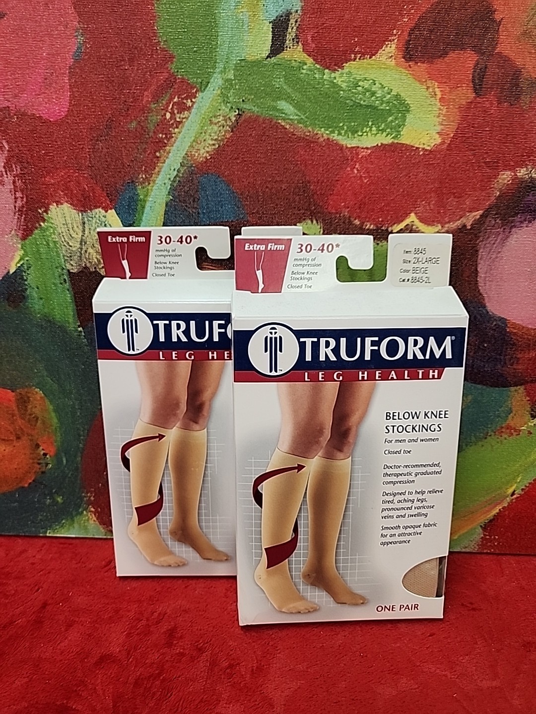 TRUFORM Lot 2Pr Below Knee CT 30-40mmHg Stockings 2XL Beige New In Box