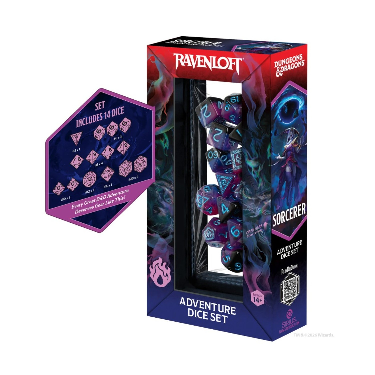 Sirius D&D Adventure Dice Sorcerer Poly Set - Purple w/Blue (14) New