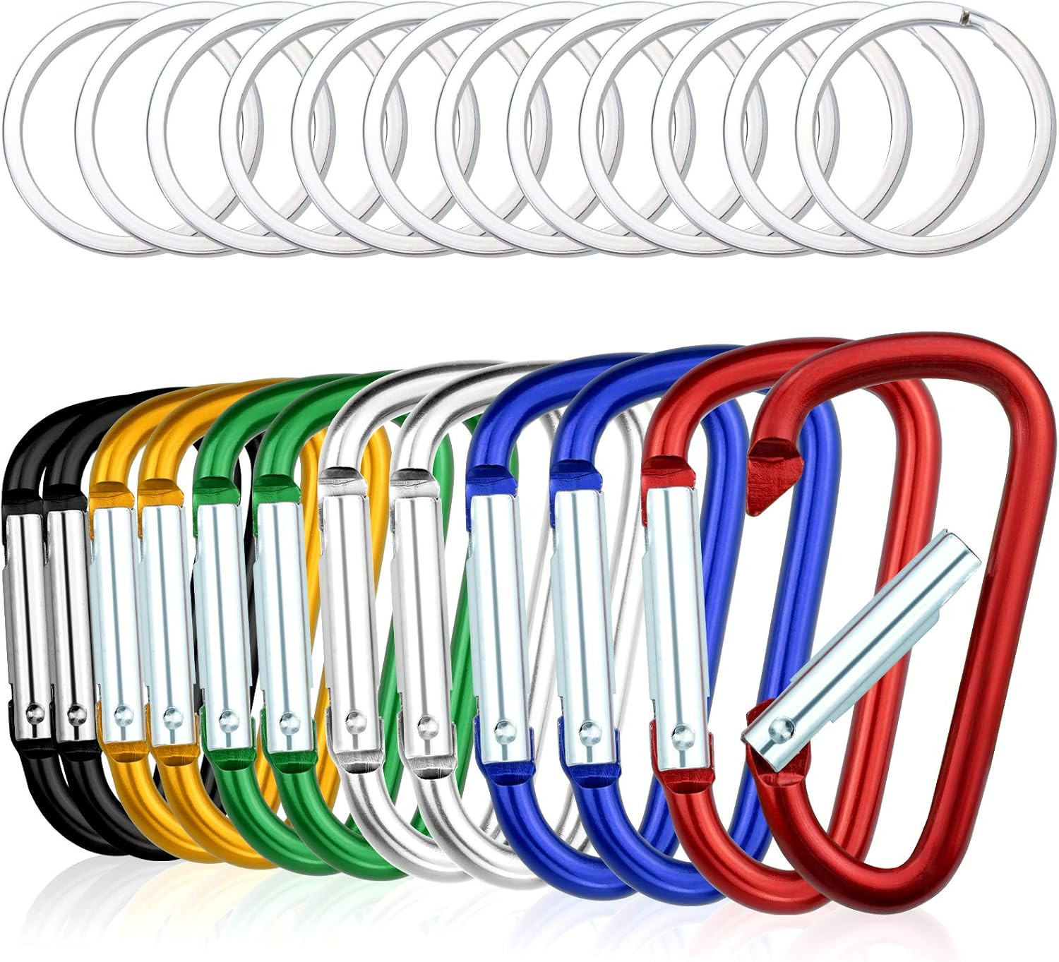 12 Pack Aluminum Carabiners D Ring with Keychain, 2.5 Inch Carabiner Clip D Shap