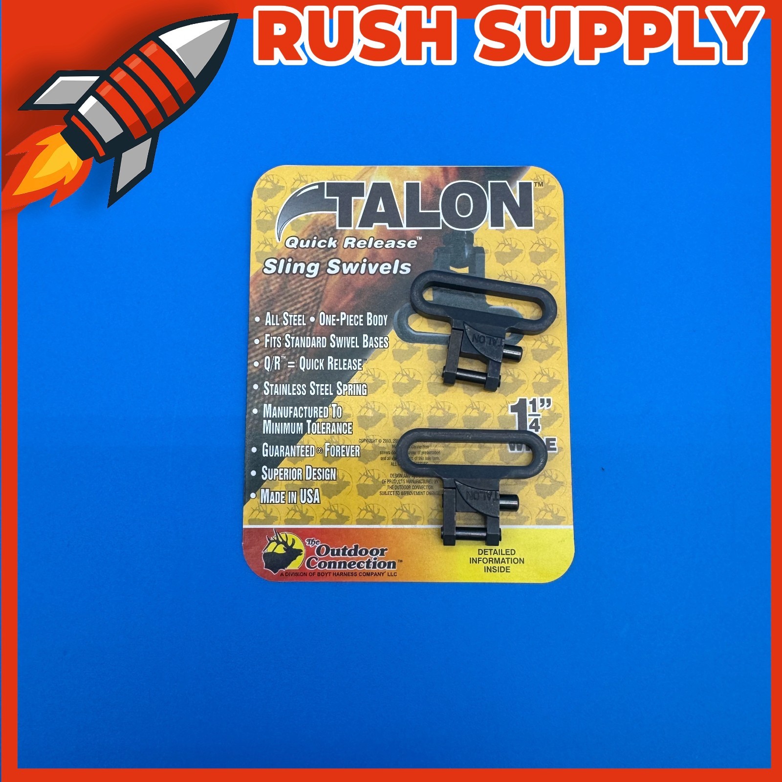 New Outdoor Connection Oxide Finish Talon Q/R Sling Swivels 1.25" Opening Black