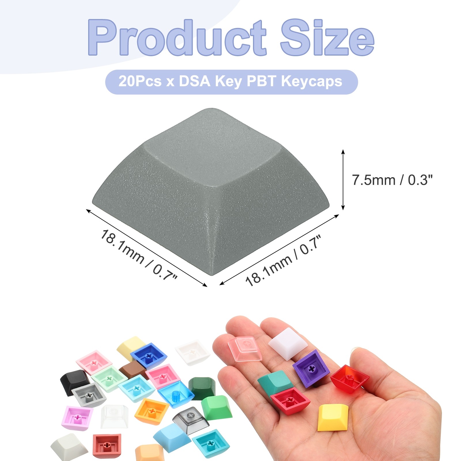 20 Pcs PBT Keycap Set DSA Mechanical Numeric Keypads for Keyboard, Gray