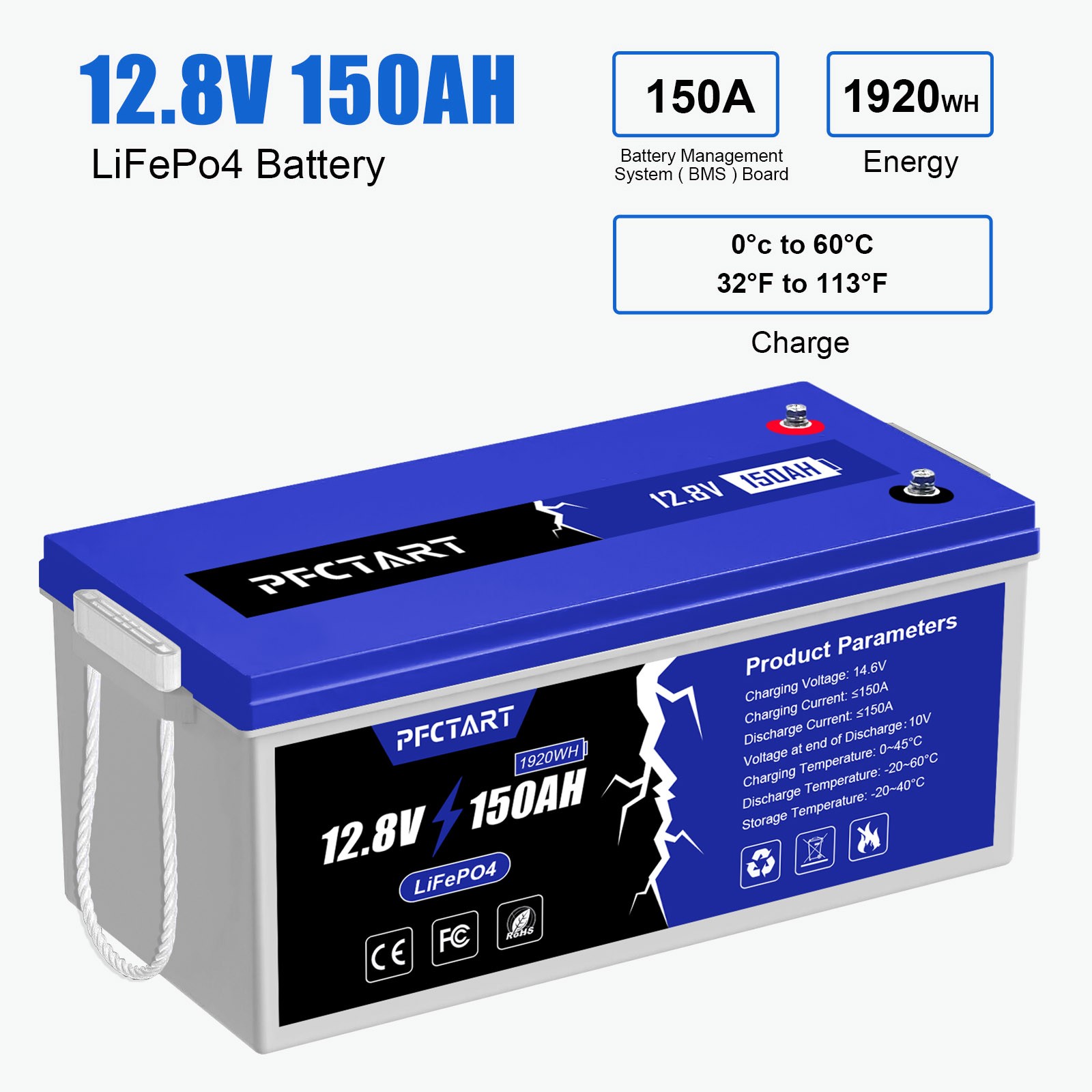 12.8V 150Ah LiFePO4 Cycle Lithium Battery for Power Station 150A BMS