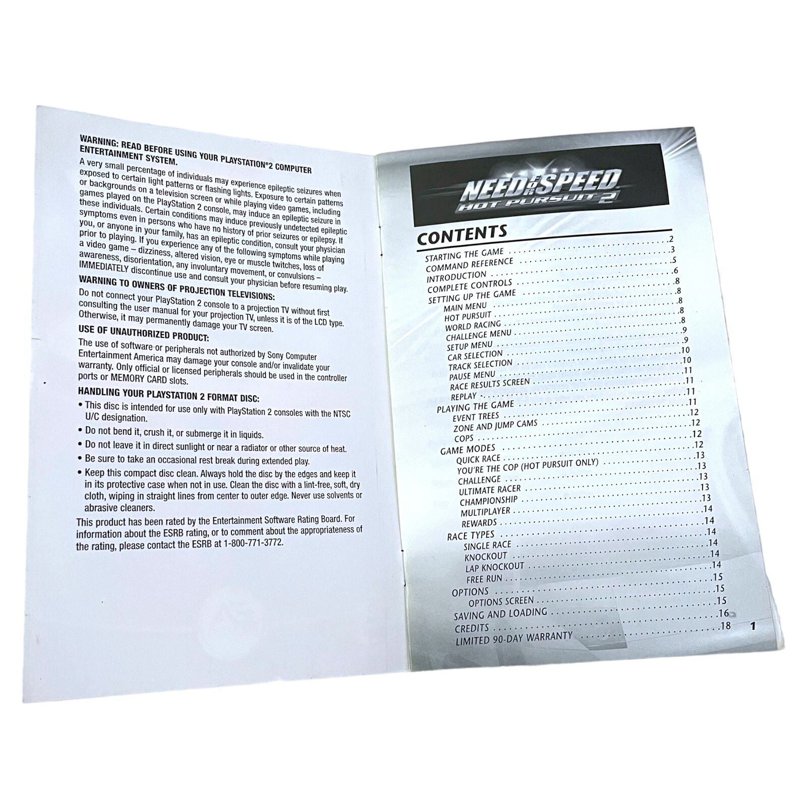 Need for Speed Hot Pursuit 2 PS2 Instruction Booklet Manual 2002