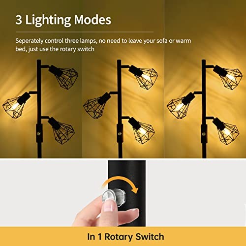 Floor Lamp, Industrial Floor Lamps for Living Room,Tree Standing 3 Heads-Black