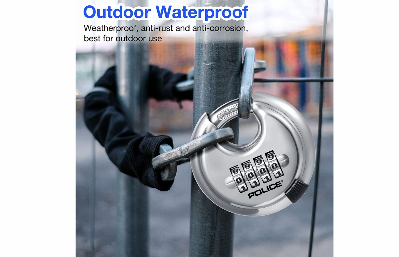 POLICE Combination Disc Padlock Stainless Steel Round Hardened Shackle Lock