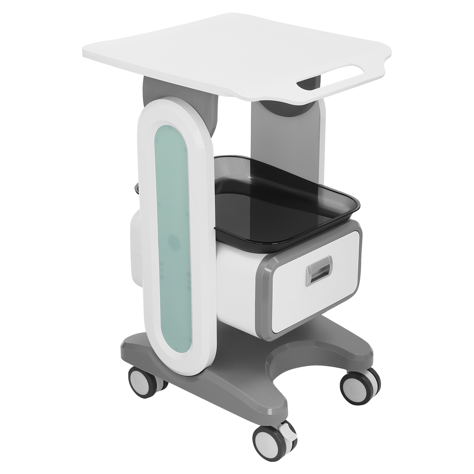 Mobile Medical Trolley Cart Rolling Cart w/ 1 Drawer & 2 Tray 4* Universal Wheel