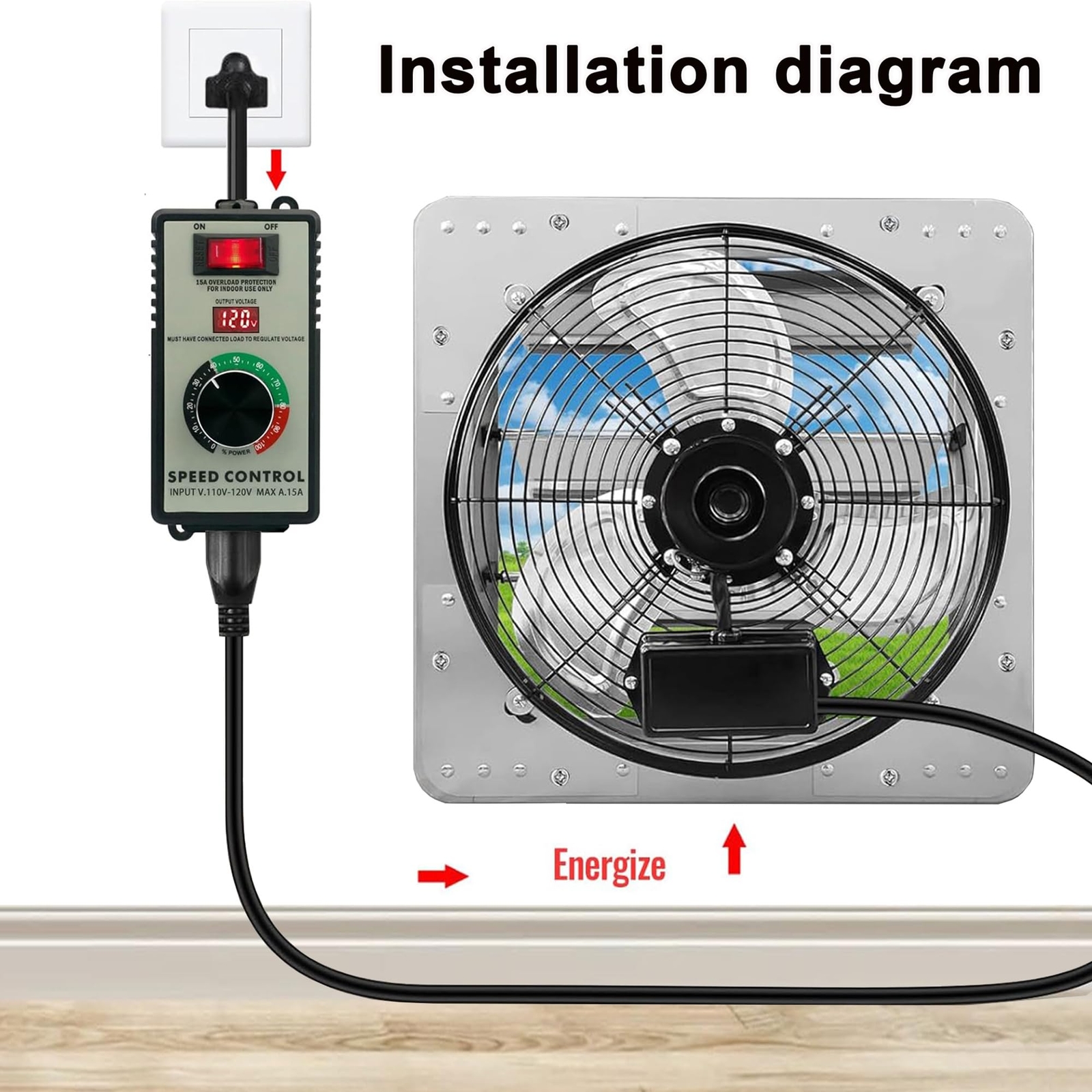 AC Motor Speed Controller 100V-120V15A Variable Speed Controller and Fan Spee...