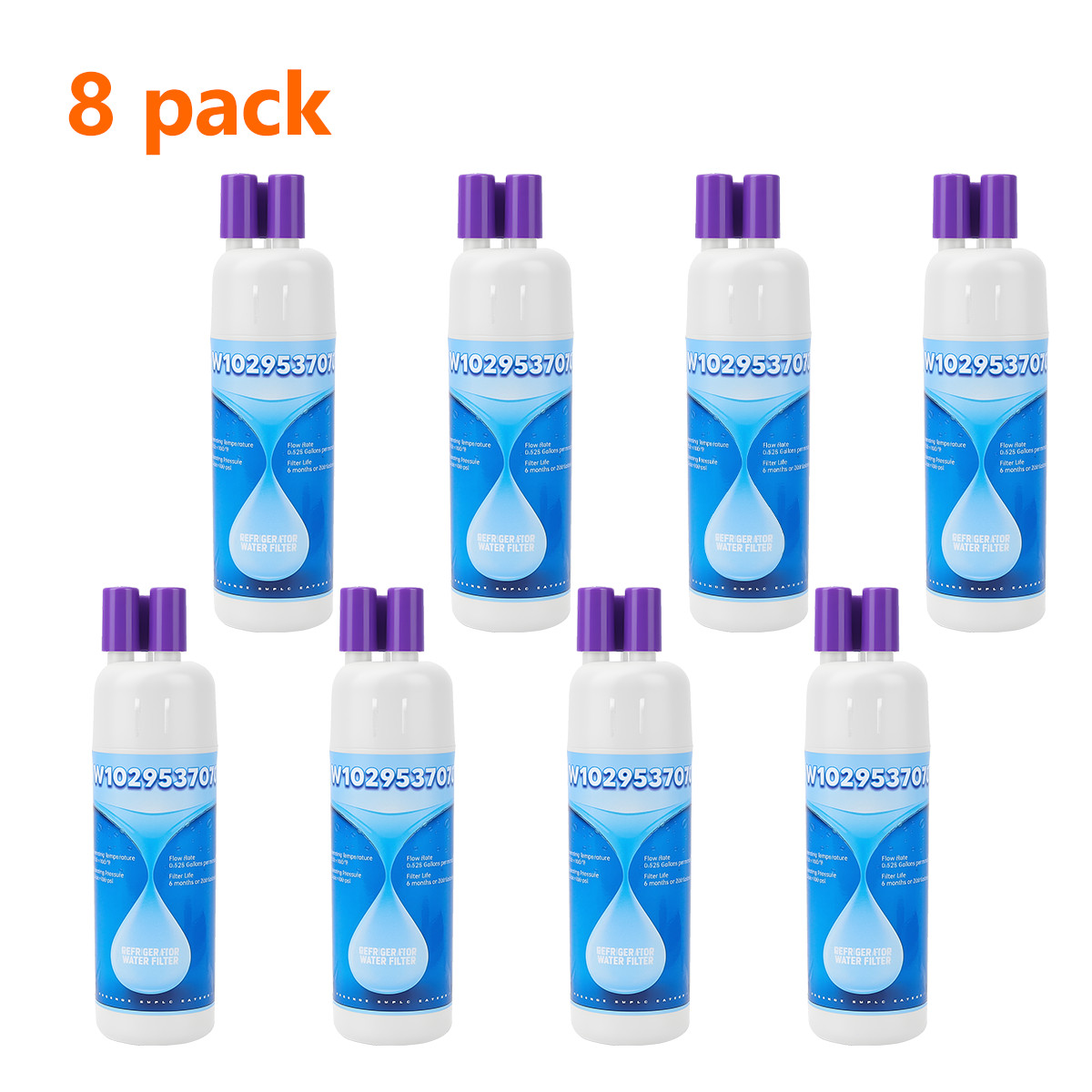 8Pack Replacement Refrigerator water filter 10295370A WHR1RXD1 KAD1RXD1 P8RFWB2L