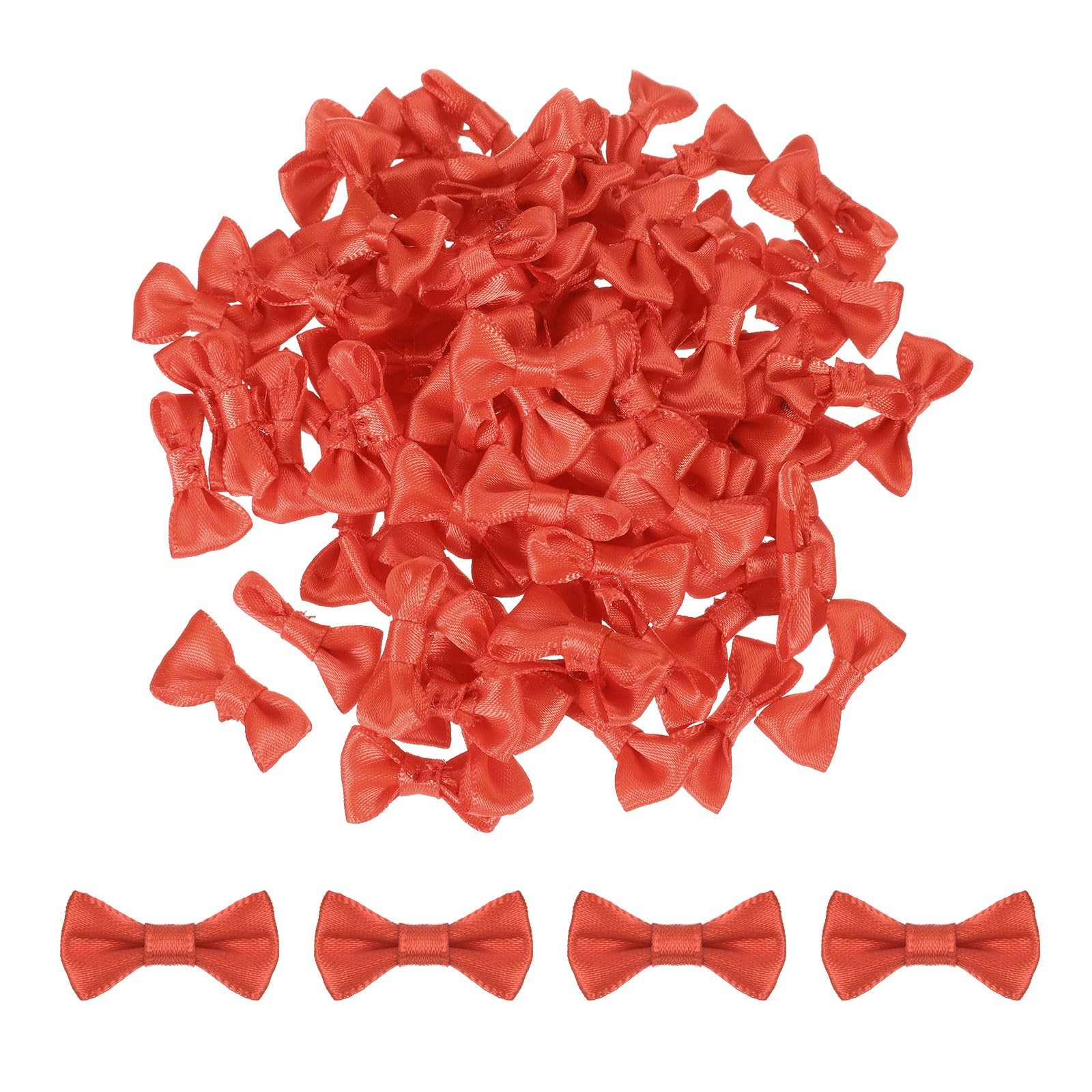 80 PCS Red Mini Bowknot 1.2x0.6 Inch Tiny Satin Bows Crafting Scrapbooking