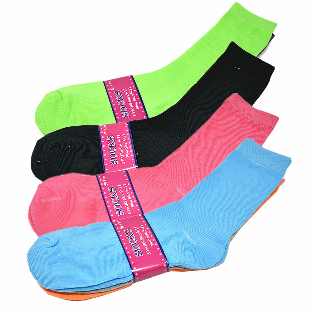 3-12 Pairs Women Solid Multicolor Casual Cotton Classic Crew Socks Size 9-11