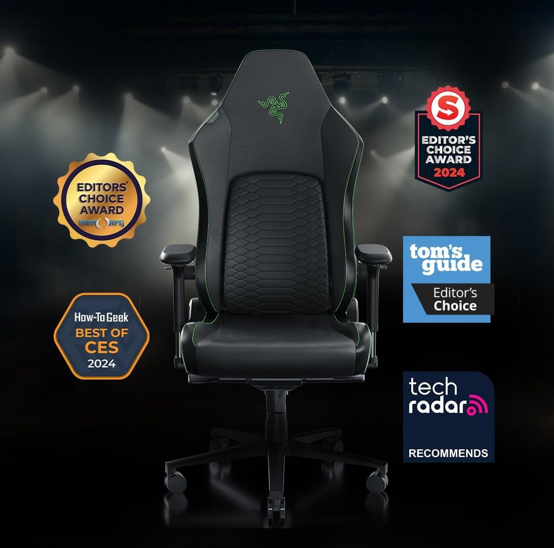 Razer Iskur V2 EPU Leather Adaptive Lumbar Support Gaming Chair | Black & Green
