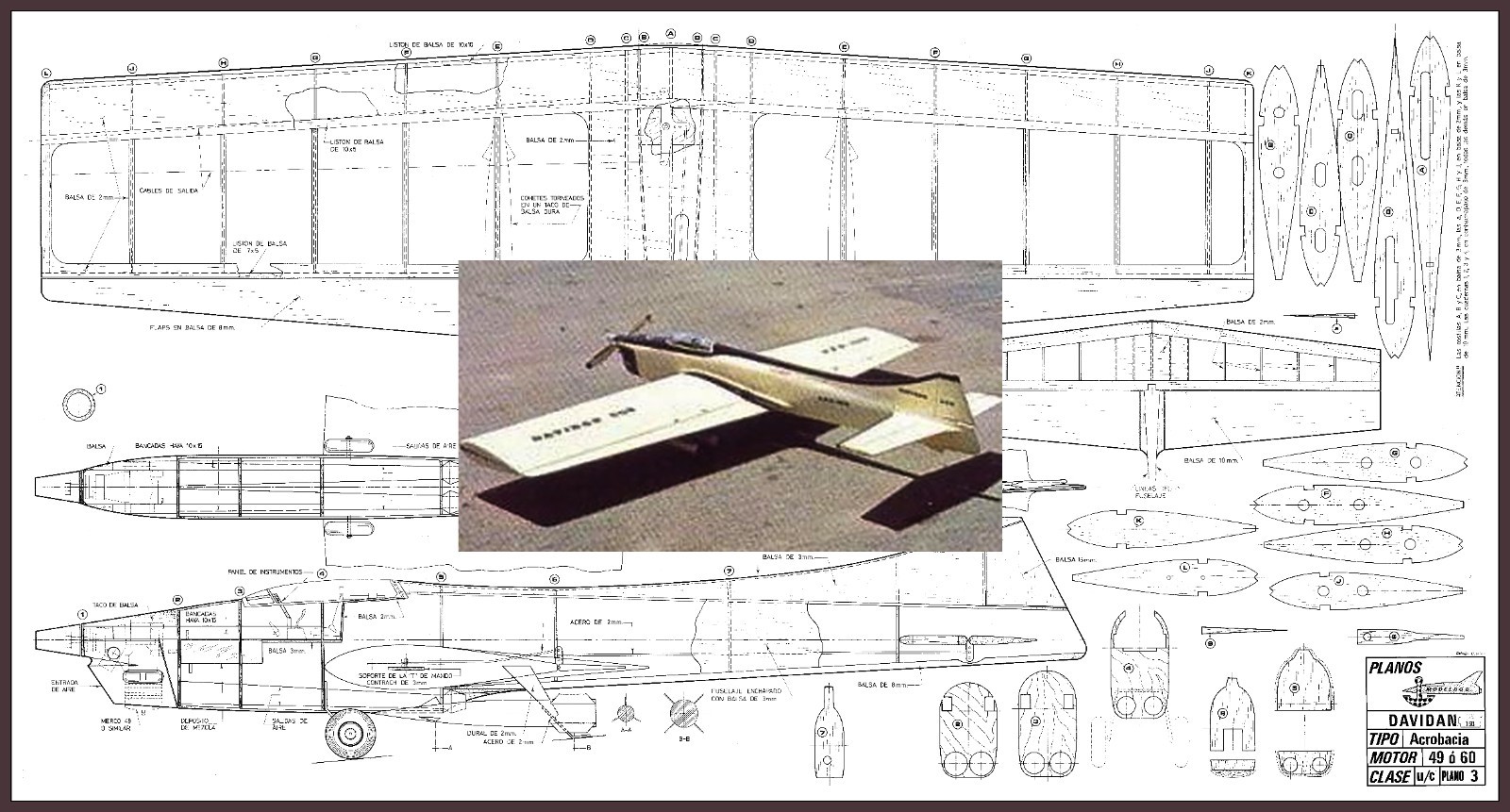 Model Airplane Plans (UC):  Davidan 52" Wingspan Stunt for .49-.60 Engines