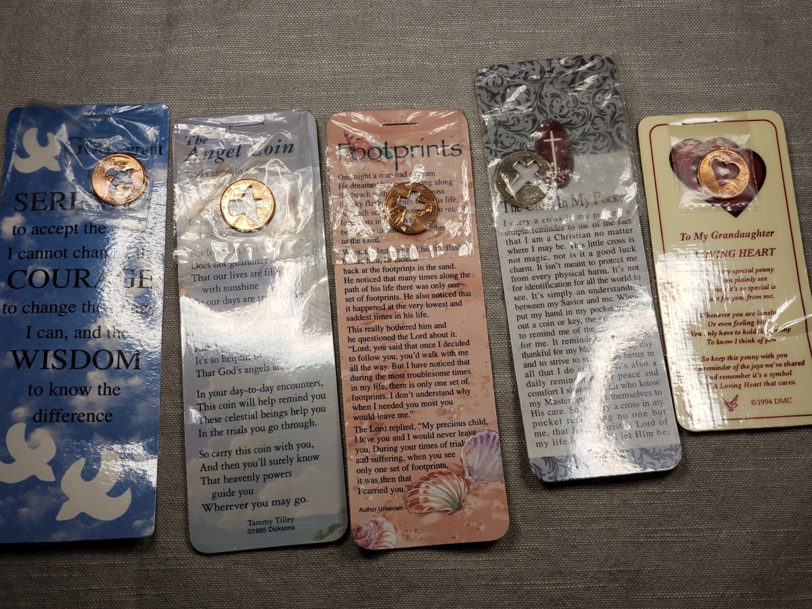 Lot Of 5 US Pennies Cent Penny With Cross Or Angel Stamped Out Bookmarks B70