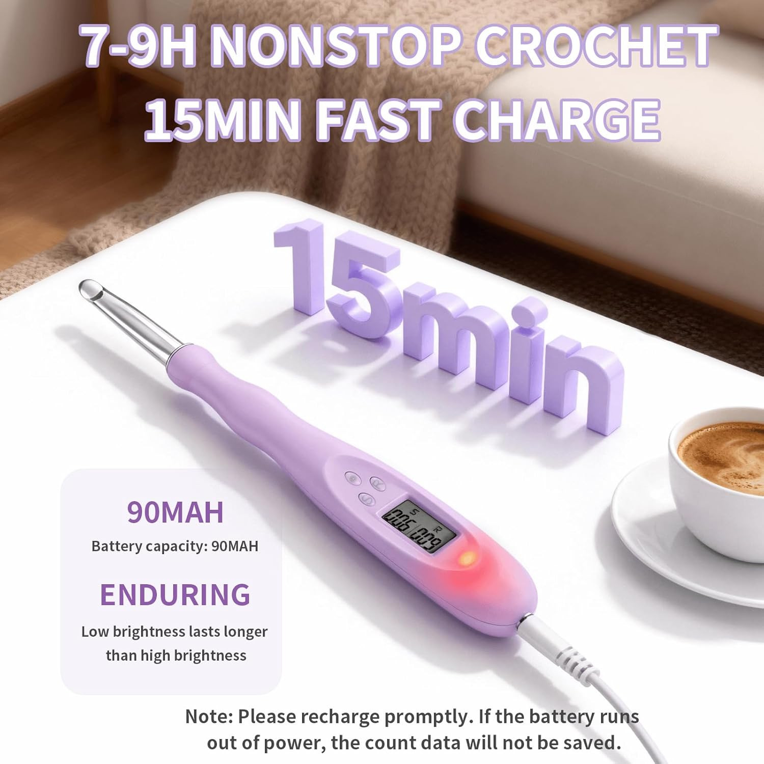 SPEENSUN Light Up Crochet Hook Set with Stitch/Row Counter, 18 Replaceable Heads