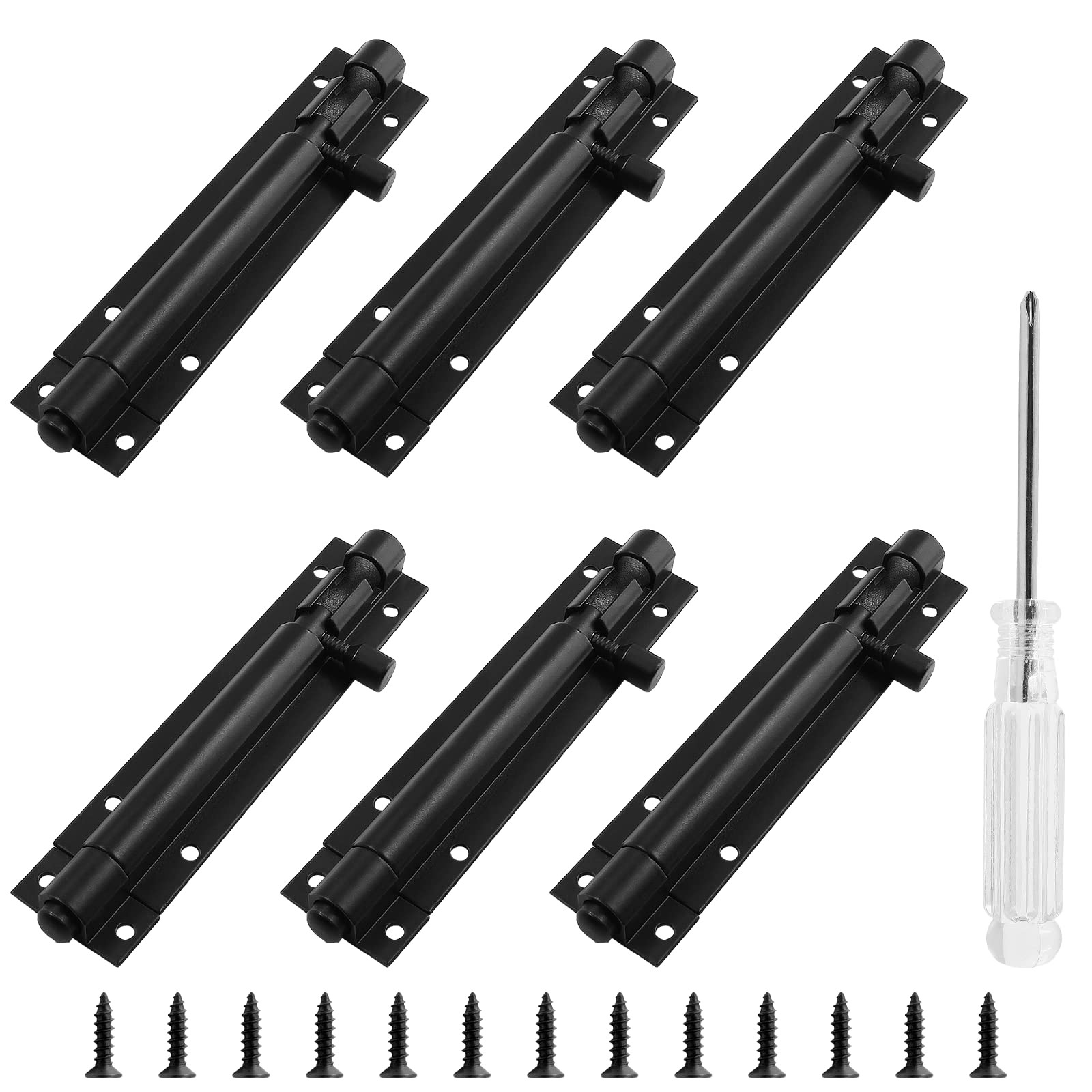 Biaungdo 6 Pcs Slide Bolt Latch Lock, 4 Inch Barrel Door 4 Inch, Black