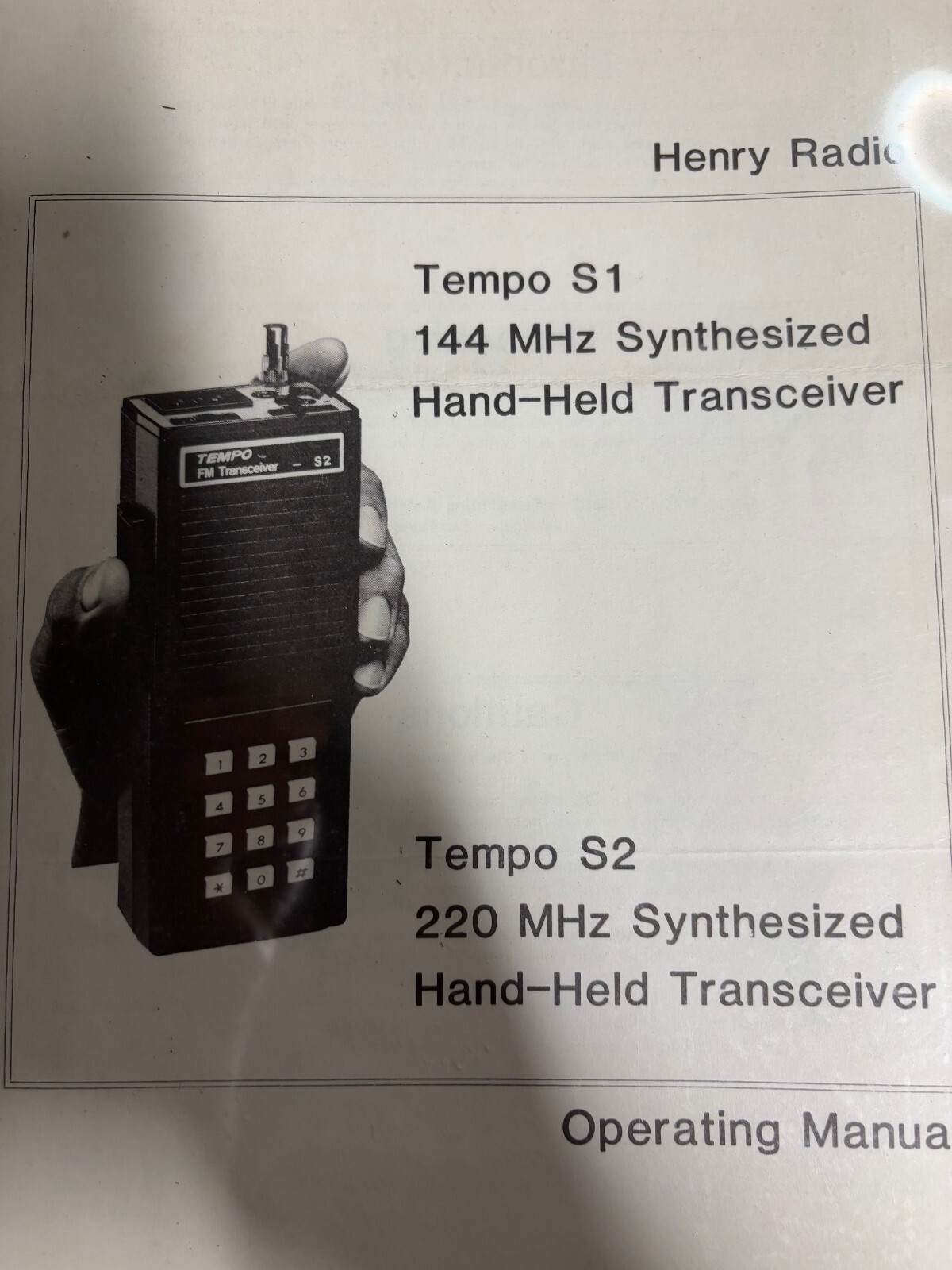 Henry Radio Tempo S-1 Synthesized FM Transceiver Handheld Manual Only