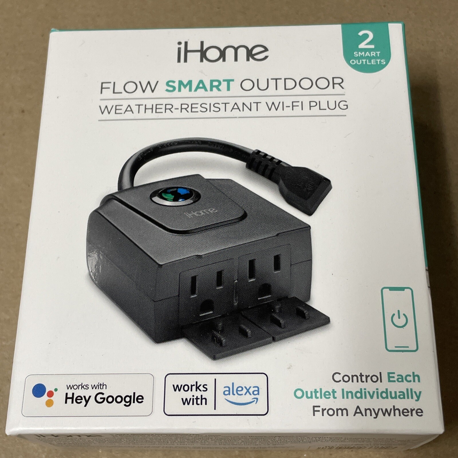 iHome Flow Smart Outdoor Weather - Resistant Wi-Fi Plug 2 Smart Outlets