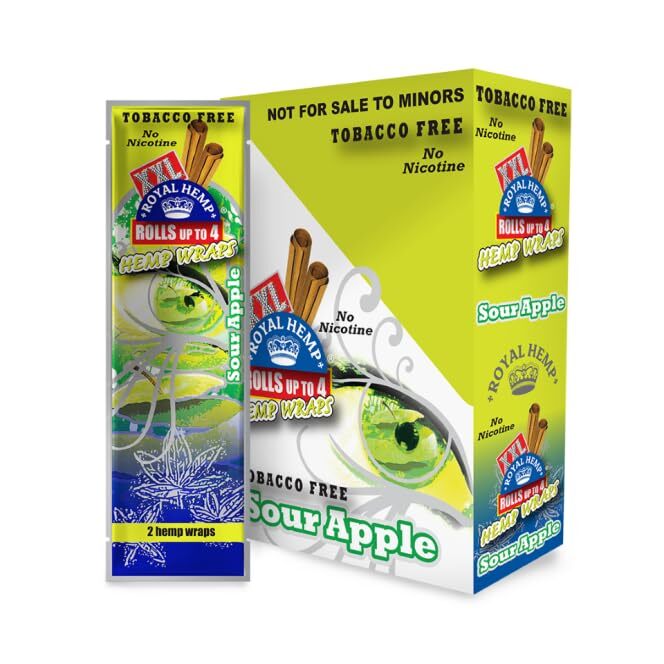 XXL Hemp Rolling Papers Sour Apple Hemparillo (2 Per Pack, 25 Packs Per Box)