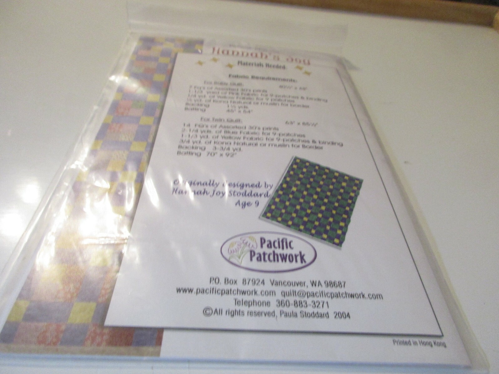 Hannah's Joy Quilt Pattern Pacific Patchwork #PPW-259 Paula Stoddard 2004 NIP
