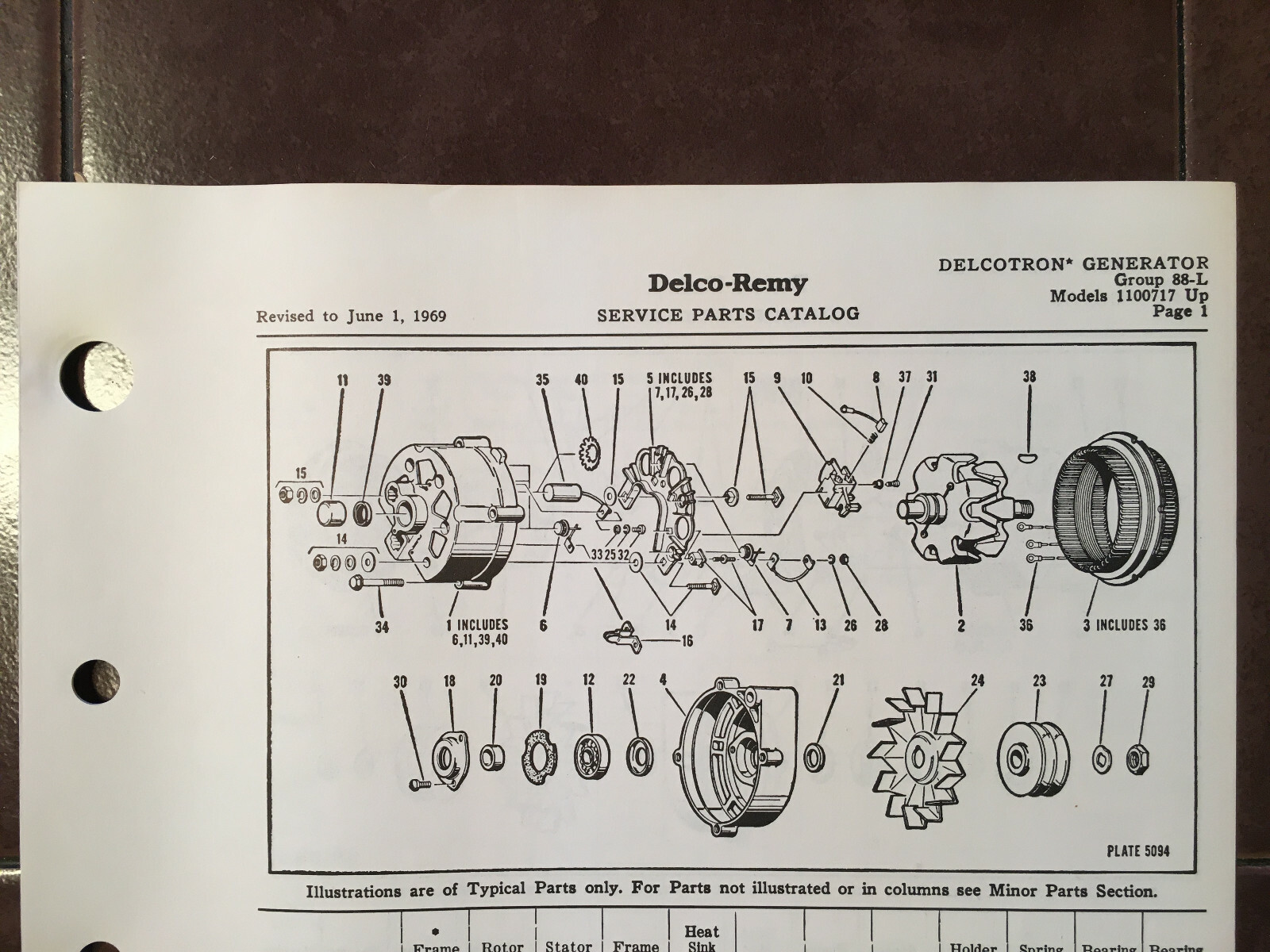 Delco-Remy Delcotron Generator 1100717 and Up, Parts List Instructions