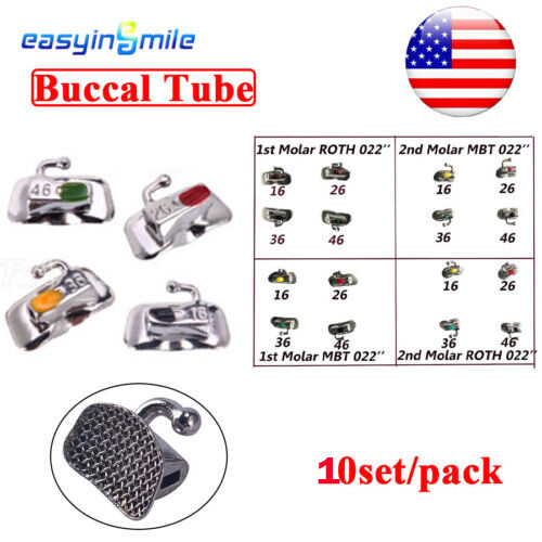 Dental Orthodontic Buccal Tube 1st/2nd Molar Tube Roth/MBT 022 Bondable Non-Conv