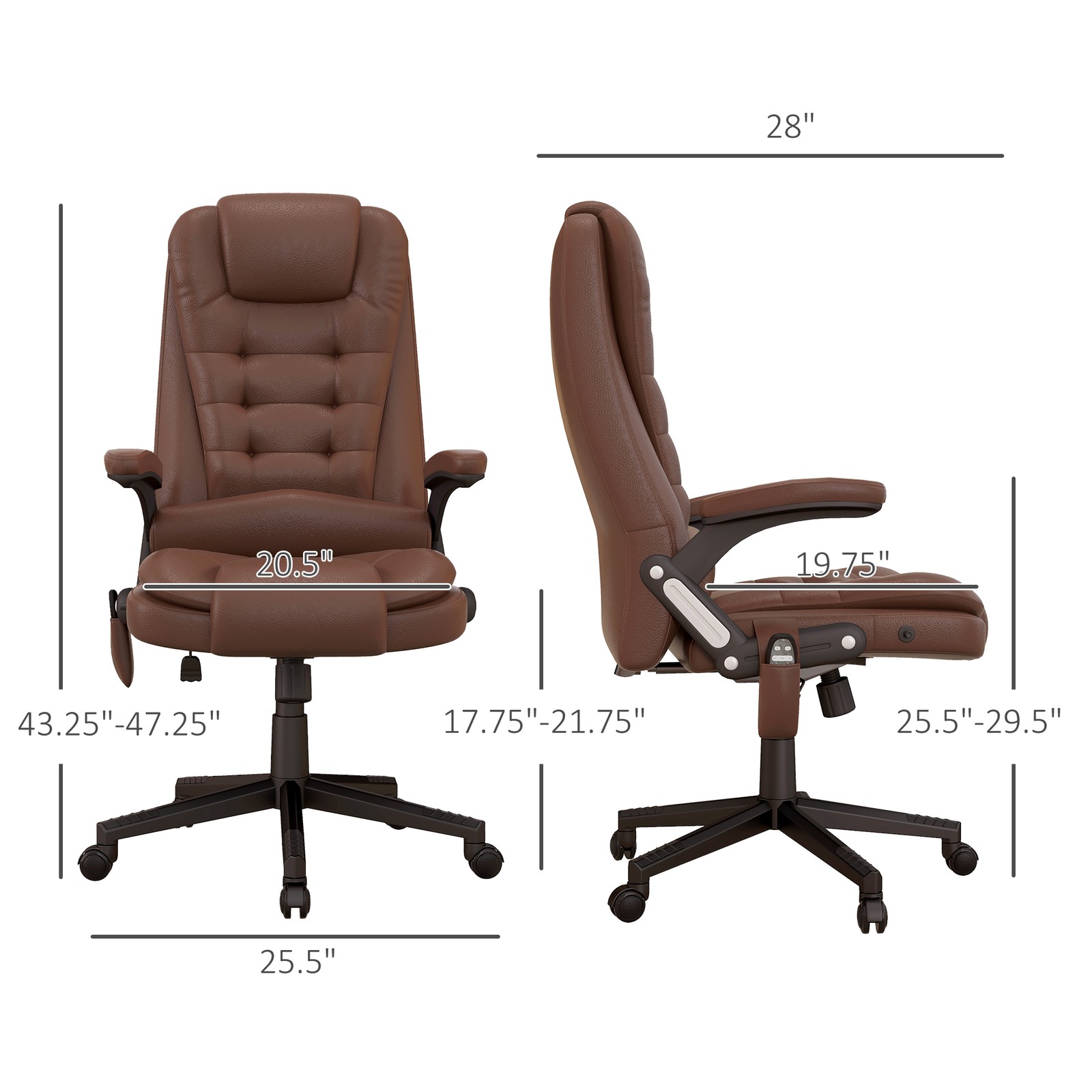 HOMCOM High-Back Vibration Massage Chair, Heating Office Chair, Brown