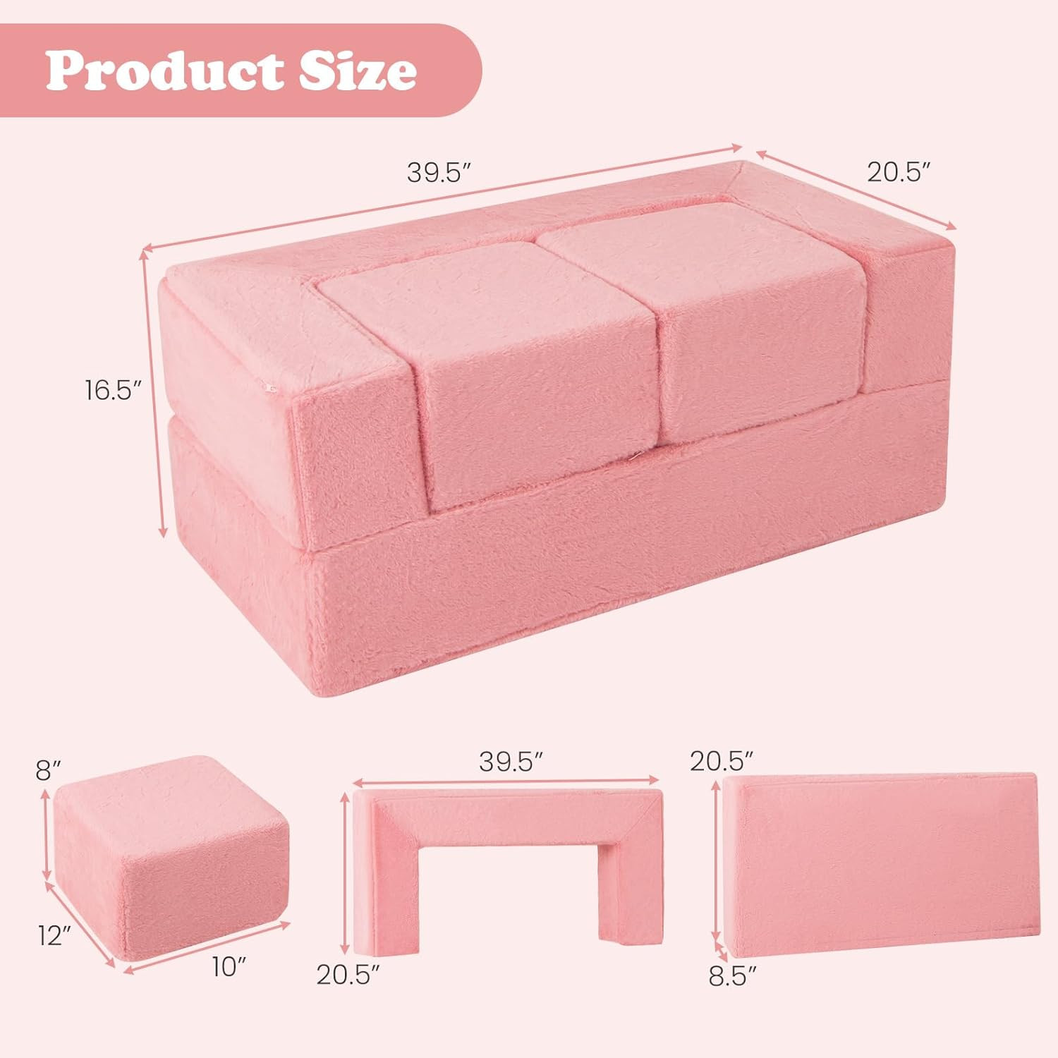 Pink Modular Kids Play Couch - Convertible Foam Sofa for Playroom Fun