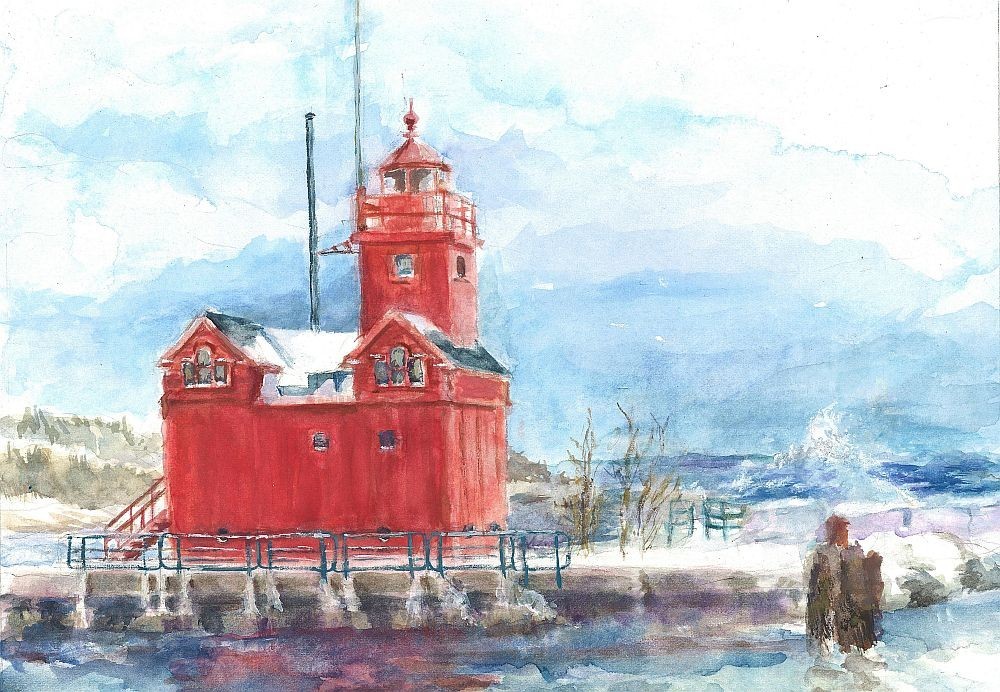 Holland Harbor Lighthouse Michigan "Big Red" Watercolor Notecards
