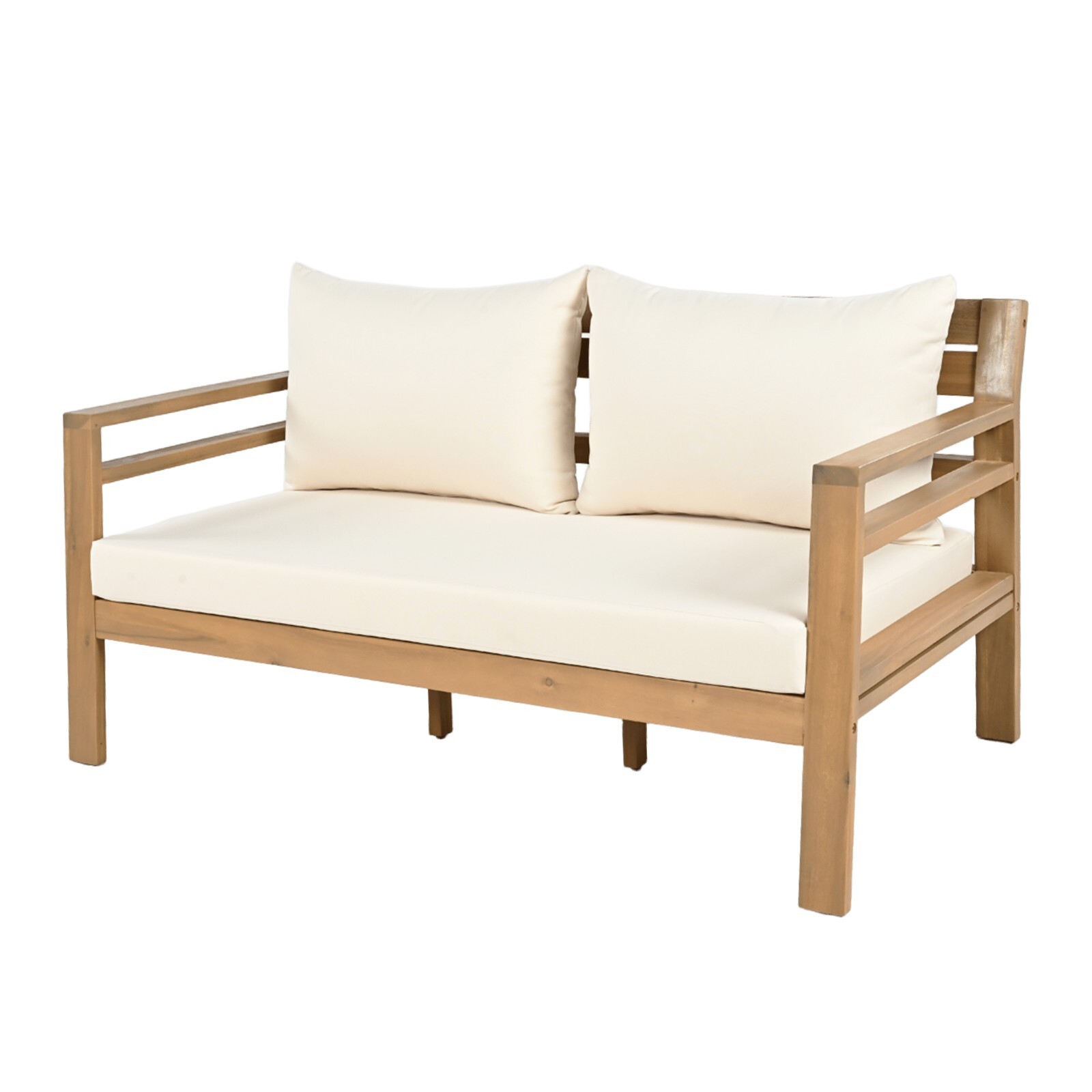 4-Piece Outdoor Acacia Wood Furniture Set Loveseat, Lounge Chair & Coffee Table