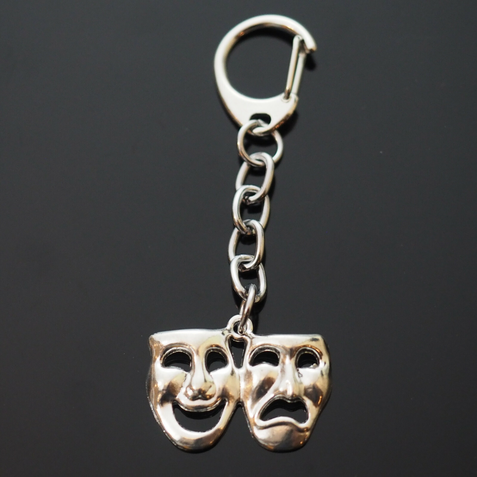 Happy & Sad "Comedy & Tragedy" Theater MASK Keychain Mardi Gras Clip On Charm