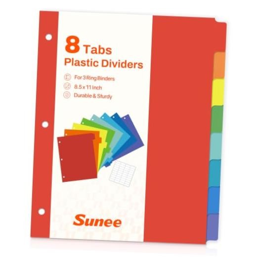 8 Tab Binder Dividers,Plastic Dividers for 3 Ring Binder,3 Ring Binder 1