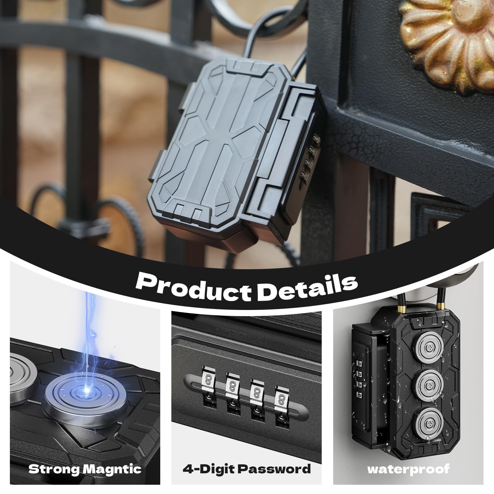 Magnetic Key Lock Box,Magnetic Holder Under car,Magnetic Regular, Dark