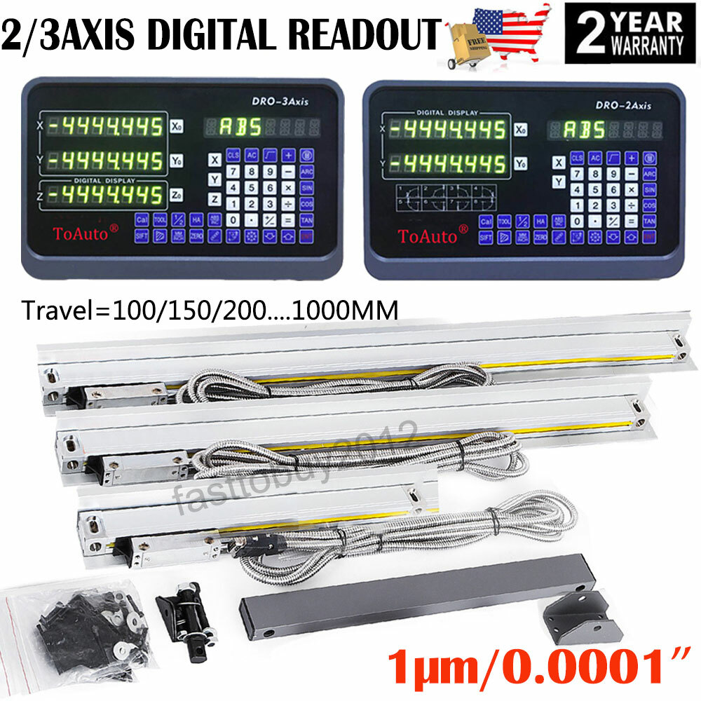 ToAuto DRO 1um Linear Scale Digital Readout 2/3 Axis for Bridgeport Mill Lathe