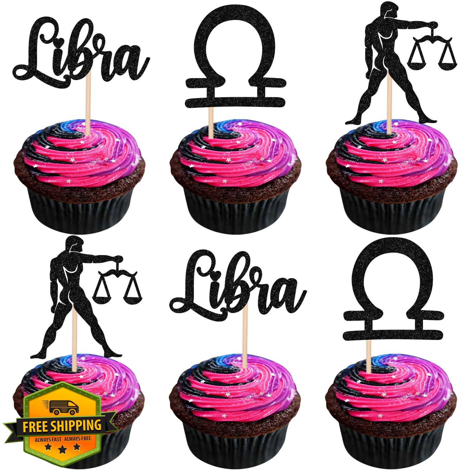 24pc Libra Constellation Cupcake Toppers, Zodiac Birthday Cake Decor