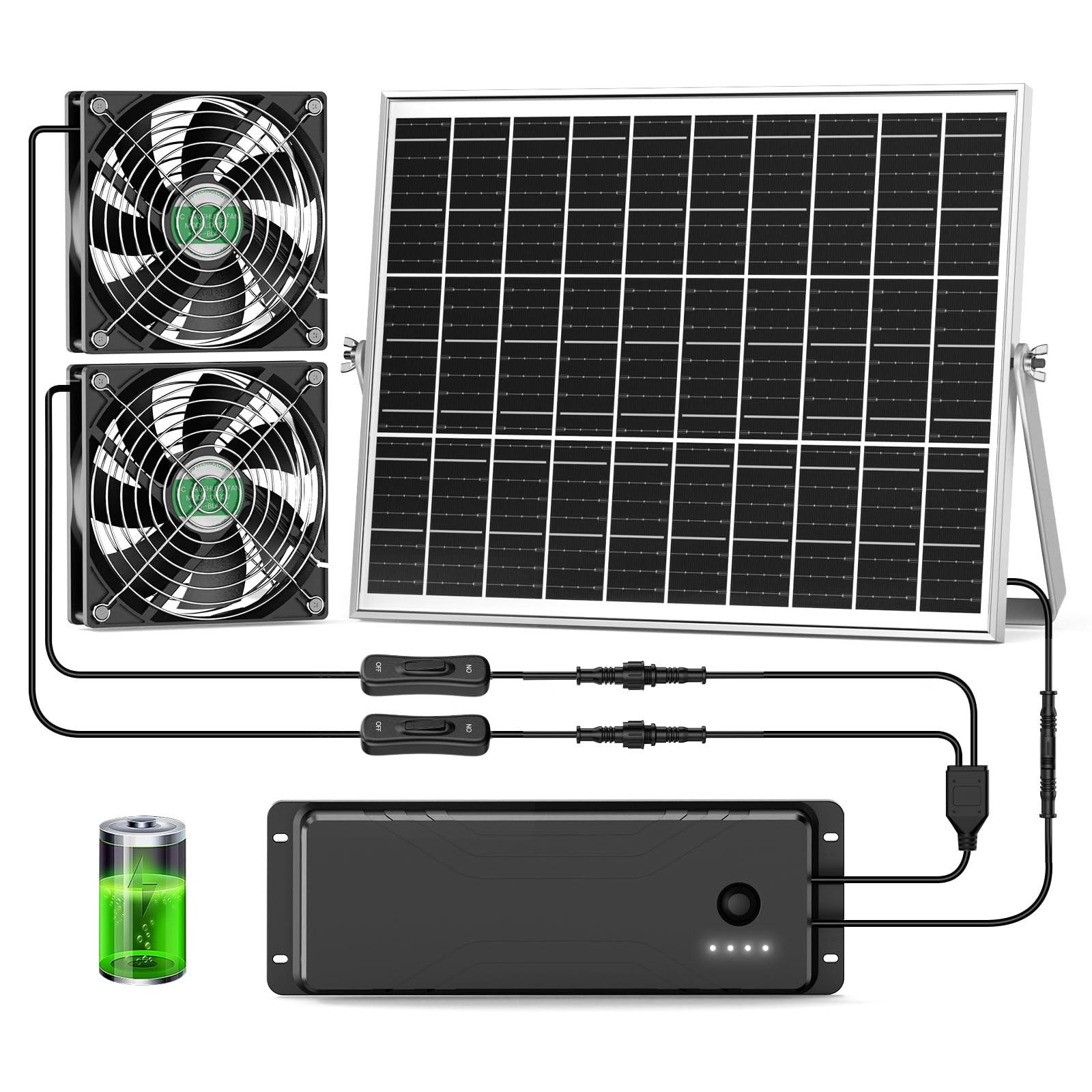 pqins Solar Fan with Battery, 25W Solar Powered Rechargeable Fan Outdoor Wate...