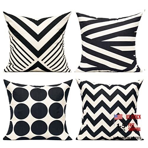 Outdoor Pillow Covers Fall Patio Throw Pillow 18" x 18" (Pack of 4) Black