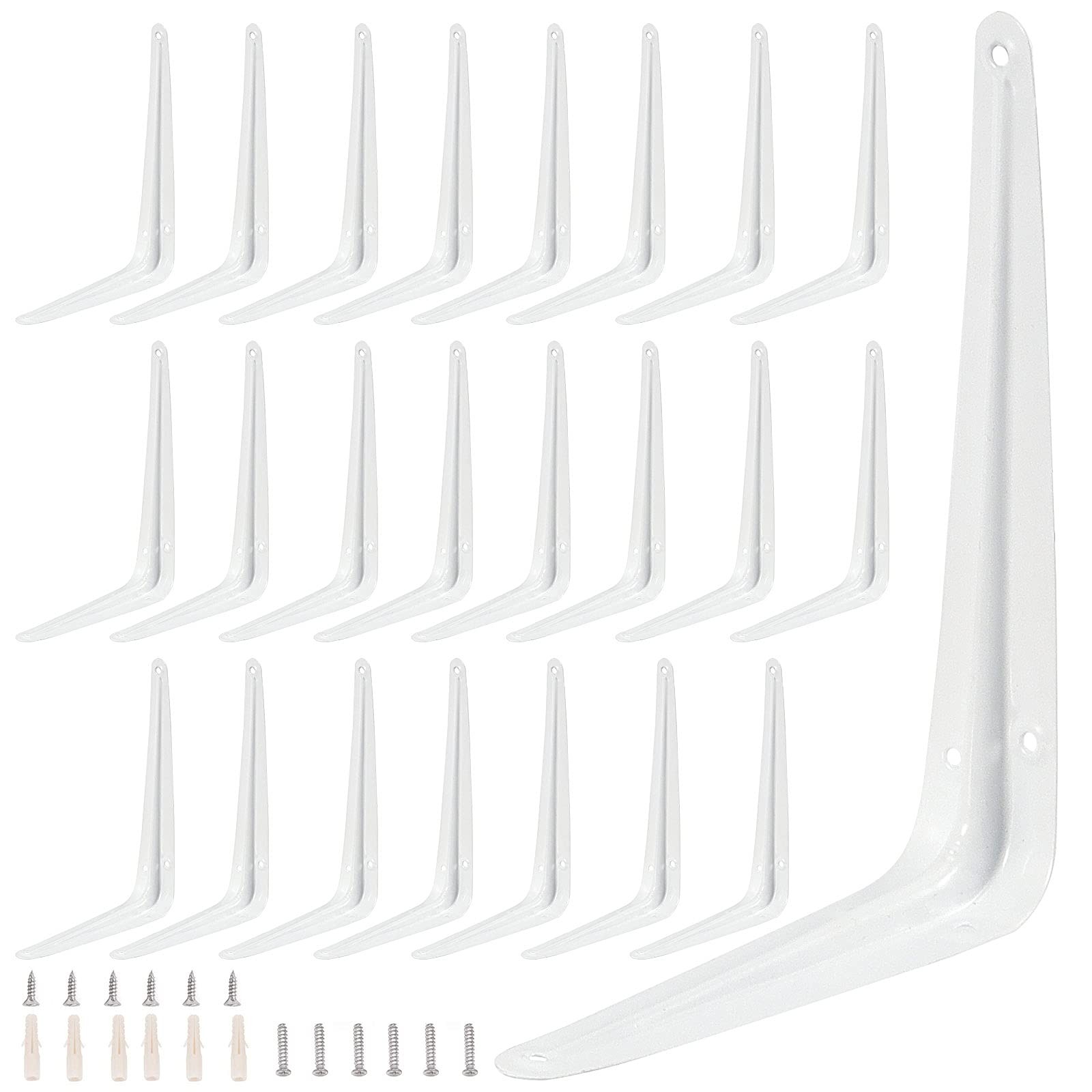 24 PCS 10x12 Inch White Shelf Brackets Heavy Duty L Bracket Angle Hardware