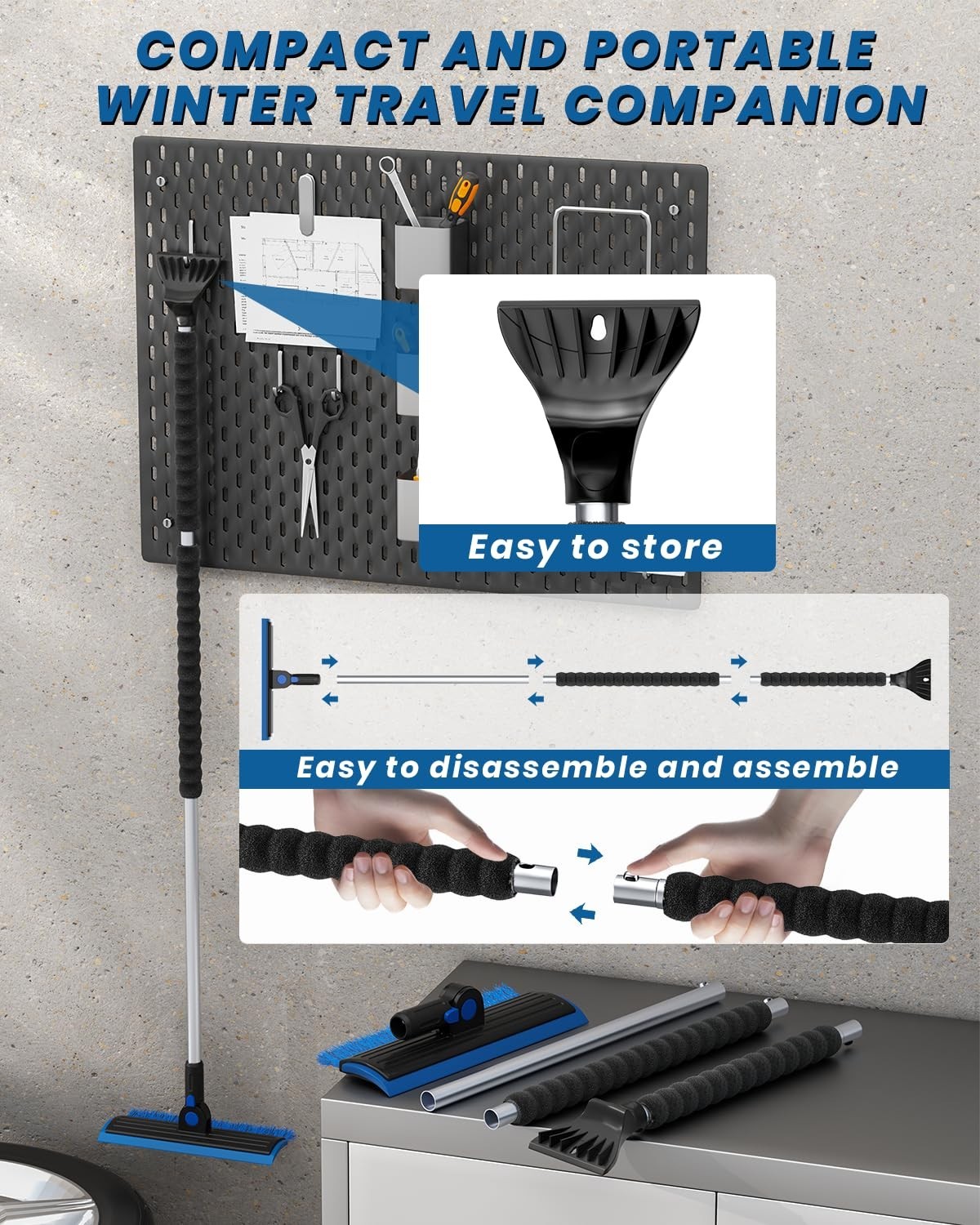 55.7" Snow Brush & Ice Scraper for Car Windshield - Extra Long, Foam Grip, Pivot