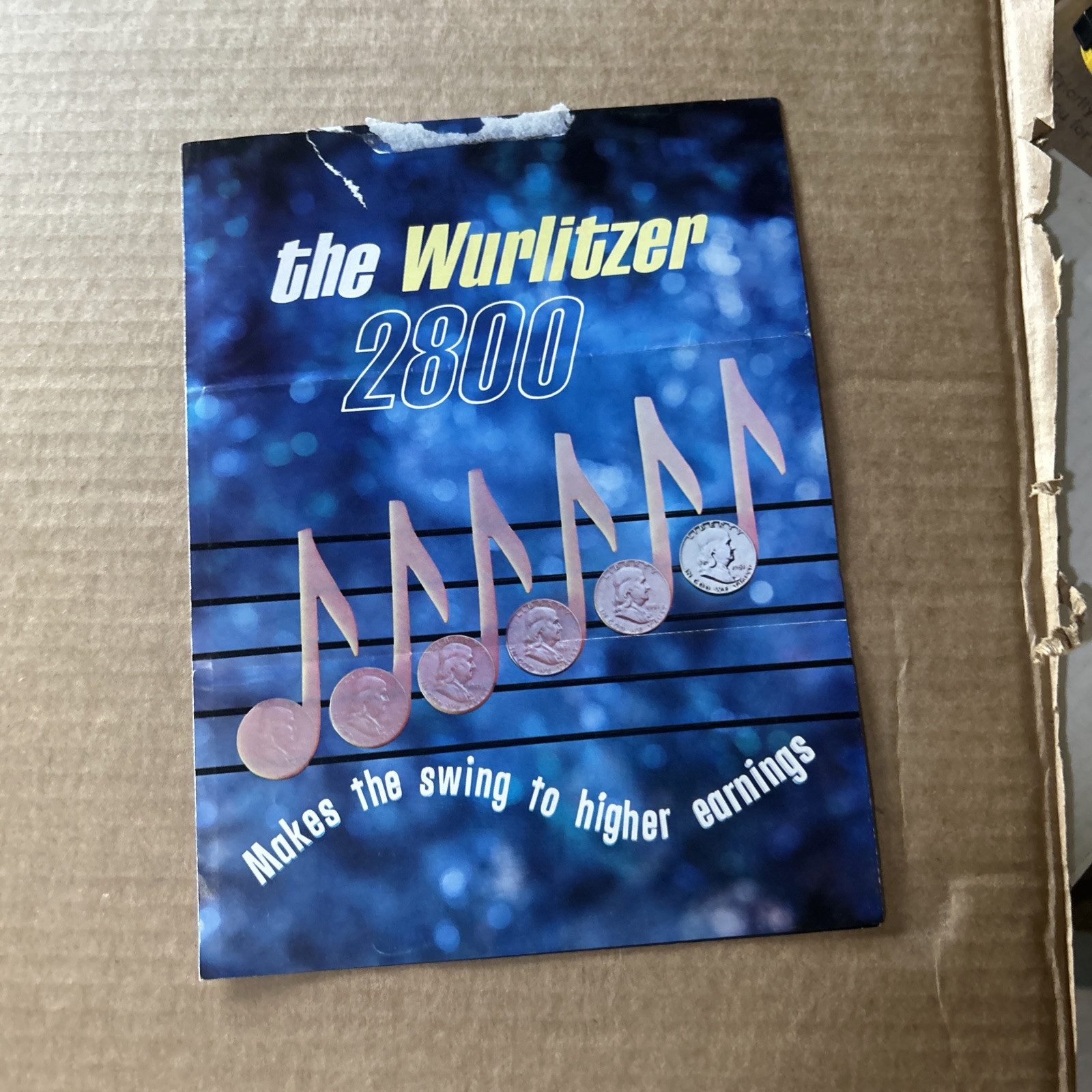 Damaged 2800 WURLITZER  Sales Brochure Jukebox ARCADE GAME FLYER